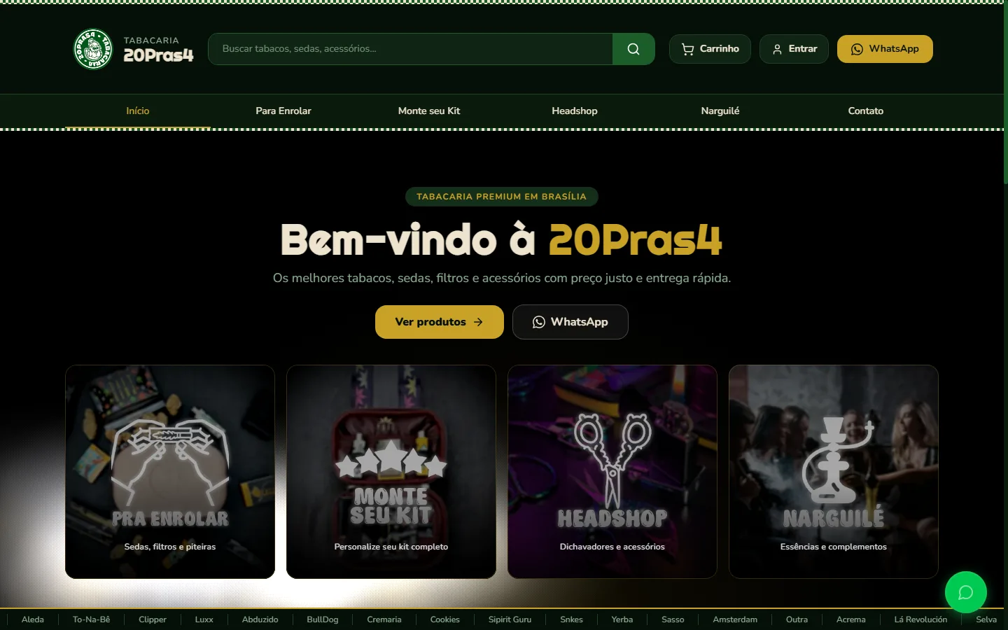 Página inicial do e-commerce Tabacaria 20Pras4